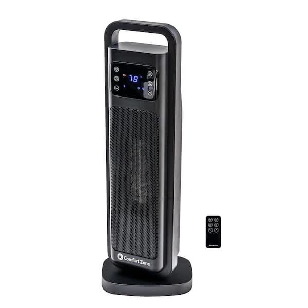 1500W 26 in. Electric Indoor Tower Ceramic Fan-Forced Space Heater with Oscillation & Remote Control, Black