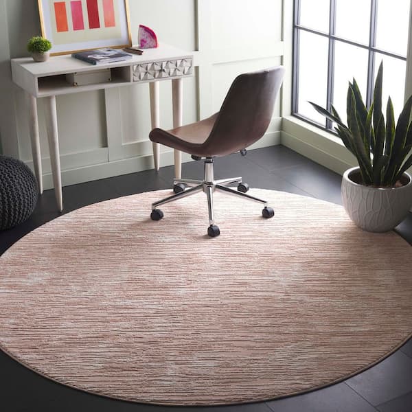 Revive 7 ft. x 7 ft. Pink/Ivory Solid Distressed Round Area Rug