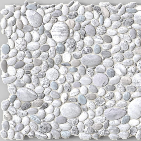 Dundee Deco 3D Falkirk Renfrew II 1/50 in. x 39 in. x 25 in. White Grey Faux Pebbles PVC Decorative Wall Paneling (5-Pack)