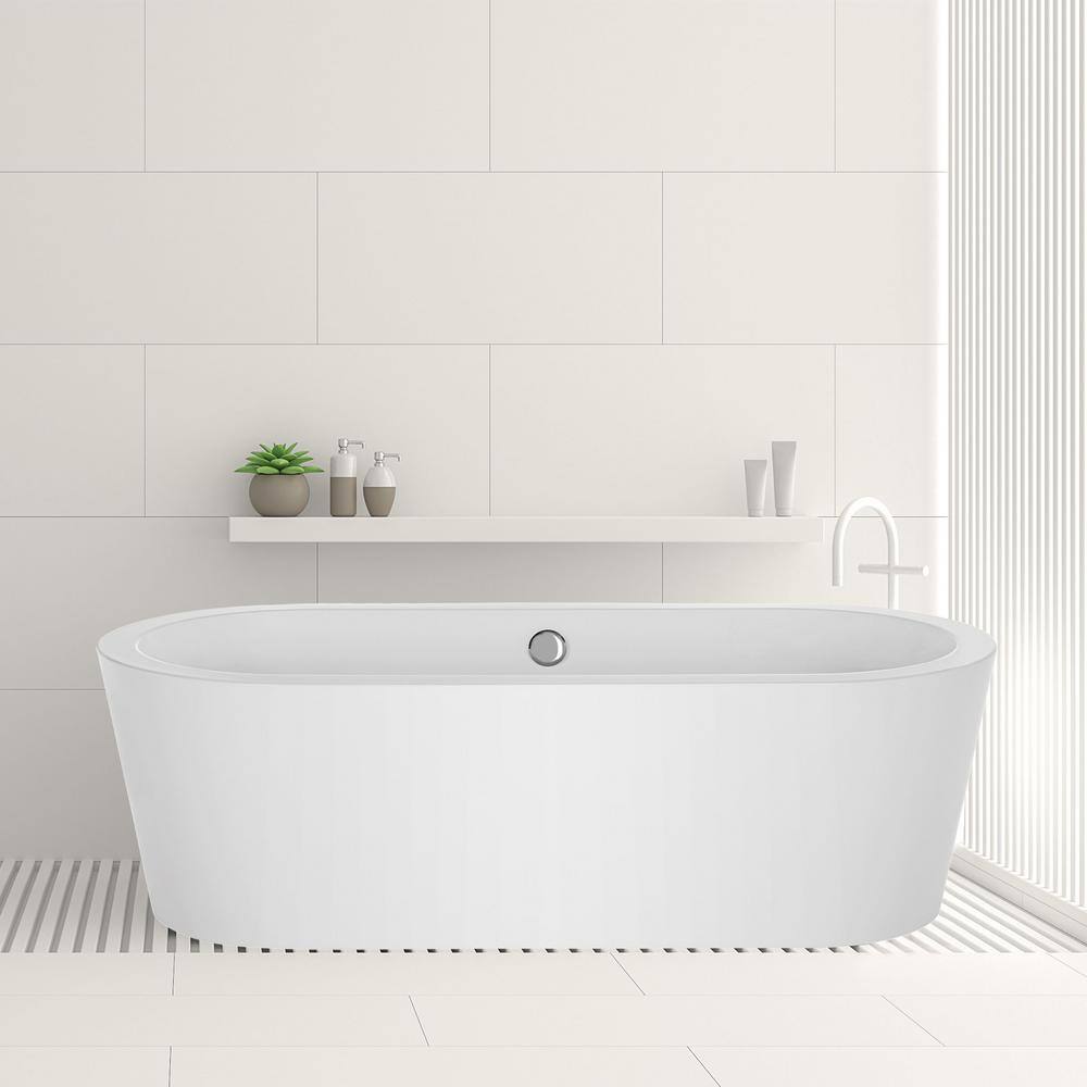 59'' White Acrylic Freestanding Soaking Bathtub