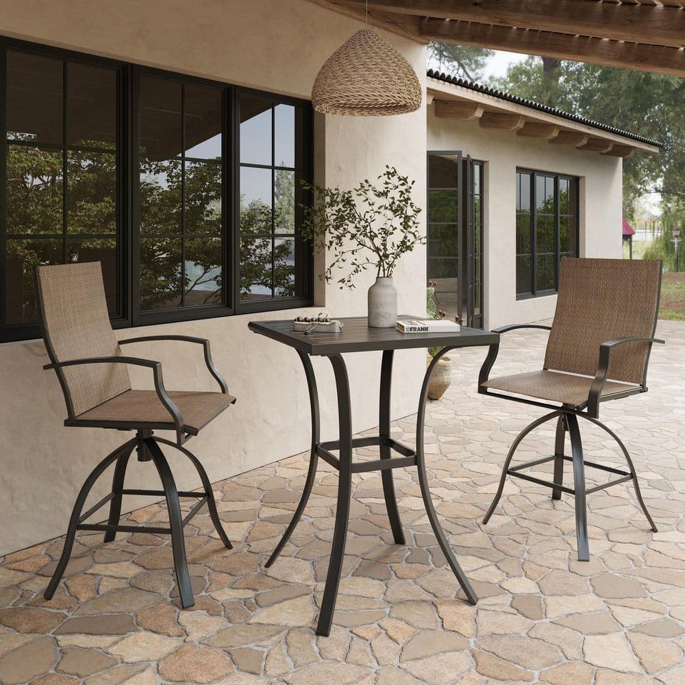 3-Piece Black Steel Frame Outdoor Patio Bar Set with Brown High Swivel Bistro Chairs price history on PriceWatchPro