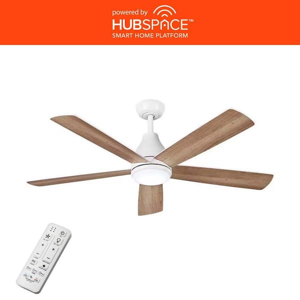 Nevali 52 in. White Color Changing LED Indoor Matte White Ceiling Fan with Light and Remote Included Powered by Hubspace