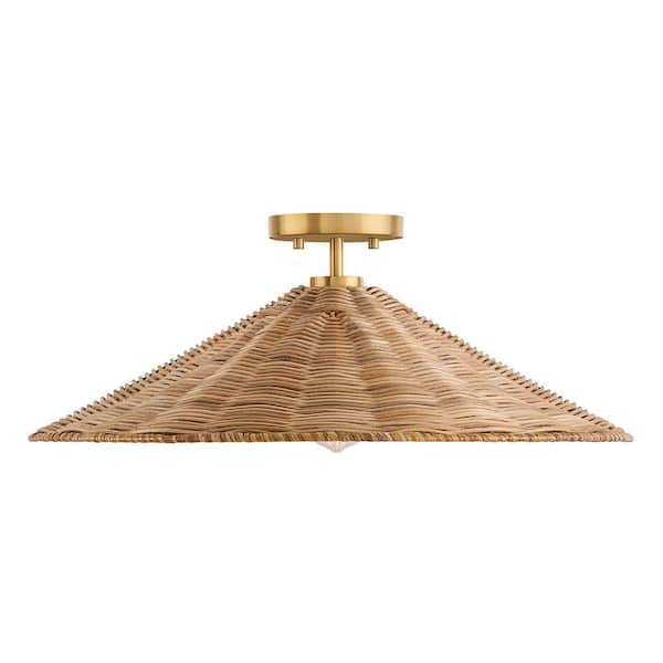 Savoy House 22 in. 1-Light Natural Brass Semi- Flush Mount with Natural ...