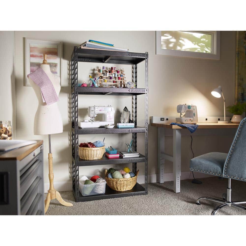 Black Metal 36" Garage Storage Rack with Five Shelves