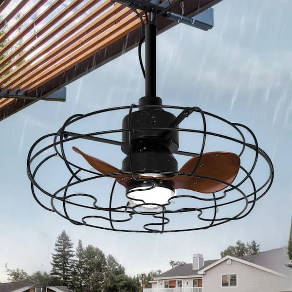 Ltemziiy 20 in. Indoor/Outdoor Black Waterproof Ceiling Fan with Lights and Remote Control, for Outside Porch, Pergola