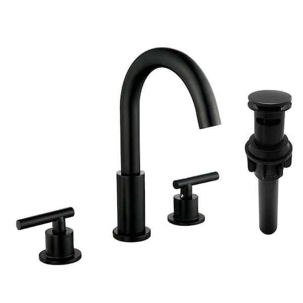 UKISHIRO Dowell 8 in. Widespread 2-Handle High-Arc Bathroom Faucet with Pop-up Drain in Matte Black
