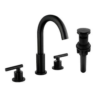Dowell 8 in. Widespread 2-Handle High-Arc Bathroom Faucet with Pop-up Drain in Matte Black