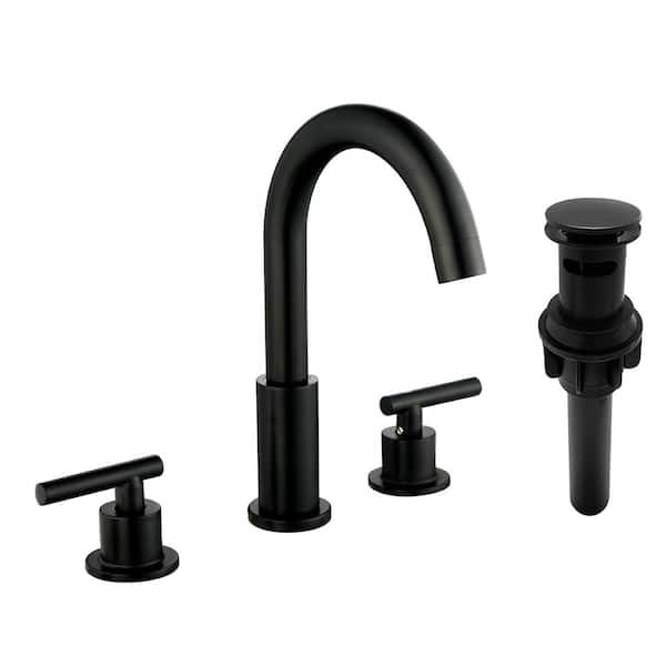WATWAT Dowell 8 in. Widespread 2-Handle High-Arc Bathroom Faucet with Pop-up Drain in Matte Black
