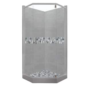 Newport Grand Hinged 32 in. x 36 in. x 80 in. Left Cut Neo-Angle Shower Kit in Wet Cement and Satin Nickel Hardware
