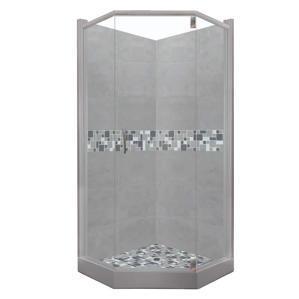 American Bath Factory Newport Grand Hinged 32 in. x 36 in. x 80 in. Right Cut Neo-Angle Shower Kit in Wet Cement and Satin Nickel Hardware, Newport and Wet Cement/Satin Nickel -  NGH-3632WN-RCSN