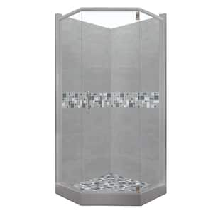 Newport Grand Hinged 36 in. x 48 in. x 80 in. Left-Cut Neo-Angle Shower Kit in Wet Cement and Satin Nickel Hardware