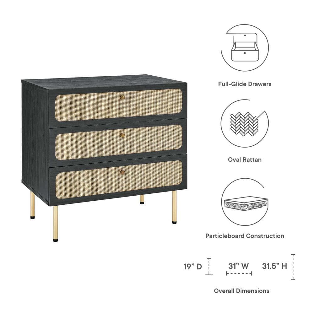 Chaucer Black 32" Vertical 3-Drawer Chest with Levelers