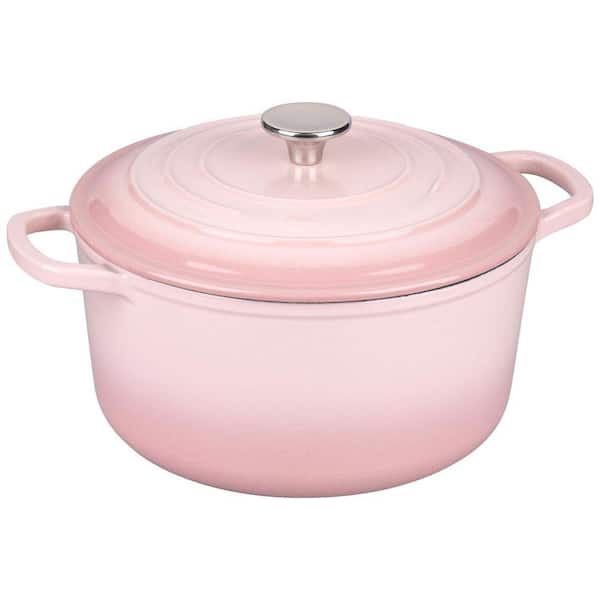 4.5 qt. Enameled Cast Iron Nonstick Round Dutch Oven Stock Pot in Pink with Lid, 1 Piece