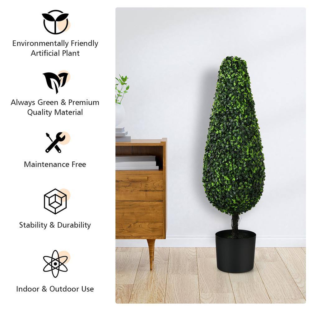 Lush Boxwood Tower Topiary in Black Plastic Pot, UV Resistant