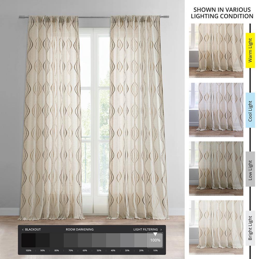Extended Noir Embroidered Sheer Faux Silk Drapes
