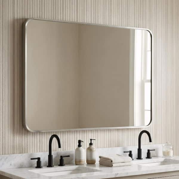 White 30 in. W x 40 in. H Metal Rectangular Frameless Wall Mount Bathroom Vanity Mirror, Makeup Mirror