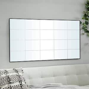 54 in. x 30 in. Grid Style Panel Rectangle Framed Black Wall Mirror