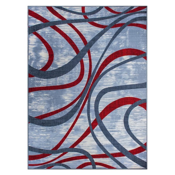 Contemporary Distressed Red 5 ft. x 7 ft. Abstract Lines Non Slip Area Rug