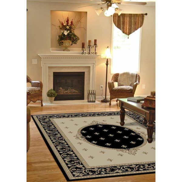 Jewel Fleur De Lys Medallion Black 8 ft. x 10 ft. Area Rug