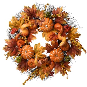 22 in. Pumpkins and Maple Leaves Artificial Harvest Wreaths