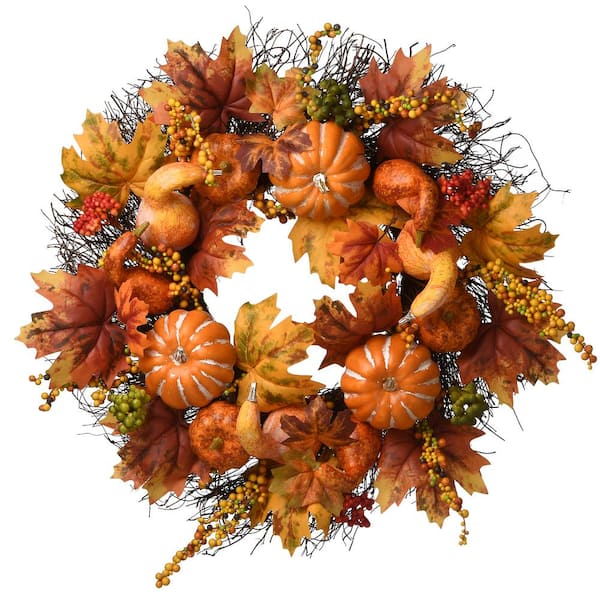National Tree Company 22 in. Pumpkins and Maple Leaves Artificial Harvest Wreaths