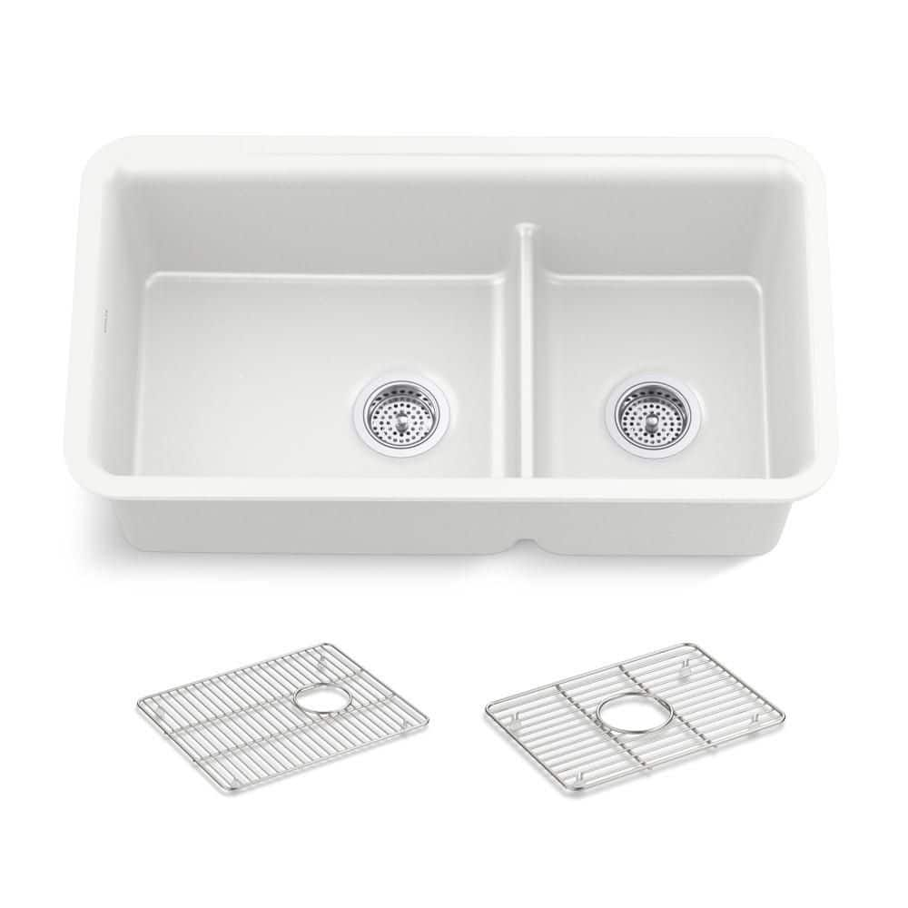 Contoured Large/Small Double Bowl Kitchen Sink (Gemstone), Part#:2917-D-BQ