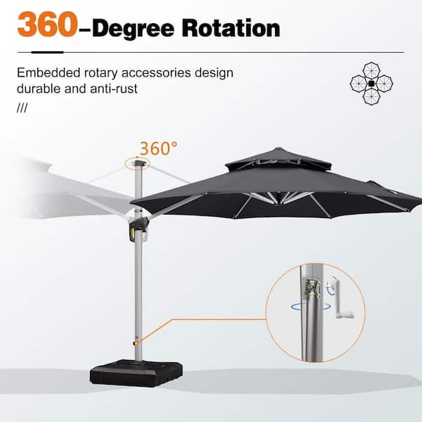 11 ft. Octagon High-Quality Aluminum 360 Rotation Cantilever Polyester Outdoor Patio Umbrella with Base, Gray