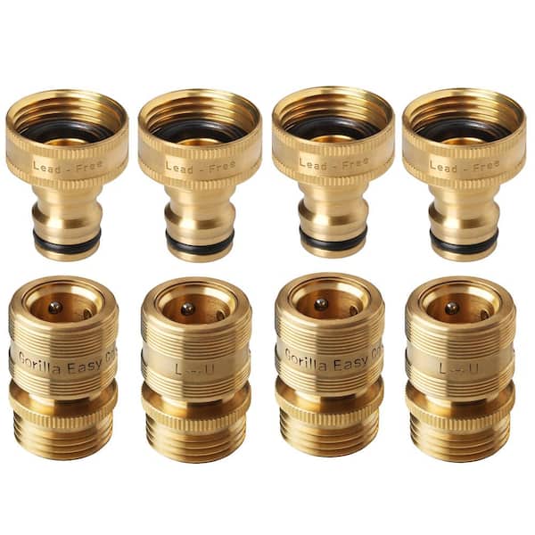 GORILLA EASY CONNECT 3/4 in. Standard GHT Locking Lead-Free Brass Garden Hose Quick Connect Set for Hoses, Faucets and Accessories. (4 Sets)