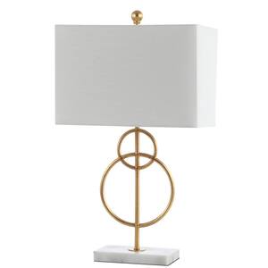 Haines 26 in. Modern Circle Marble/Metal LED Table Lamp, Gold