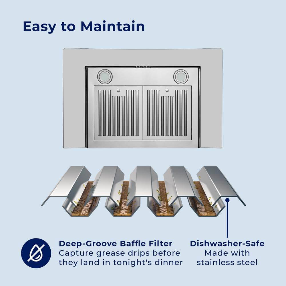 30" Stainless Steel Convertible Wall Mount Range Hood with Charcoal Filter