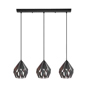 Carlton 3 30.83 in. W x 8 in. H 3-Light Black and Copper Linear Pendant Light with Metal Shades