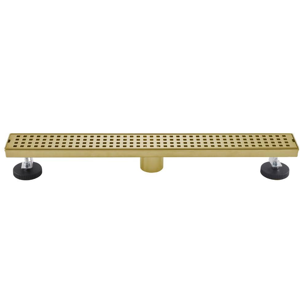 28 in. Linear Shower Drain with with Removable Quadrato Pattern Cover Stainless Steel Bathroom Floor Drain Brushed Gold price history on PriceWatchPro