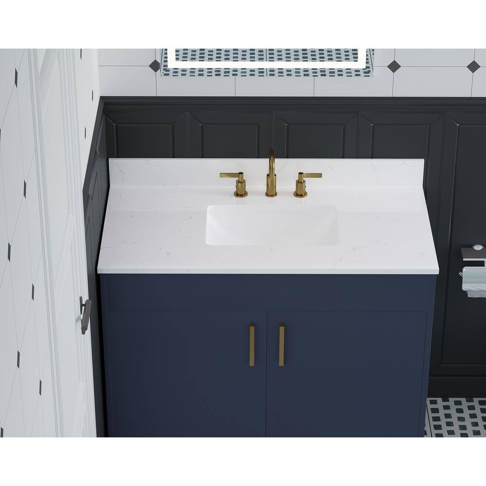 Bianco Bella 37" White Quartz Undermount Single Sink Vanity Top