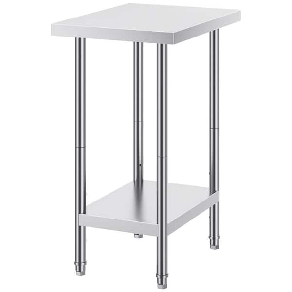 SKYSHALO Stainless Steel Prep Table, 24 x 18 x 34 In. 640 lbs. Load Capacity, Silver Kitchen Prep Table with 3 Adjustable Height