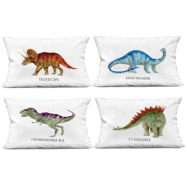 Educational Dinosaur Types Multi-Color Print Polyester 14 in. X 20in. Throw Pillow, Set of 4