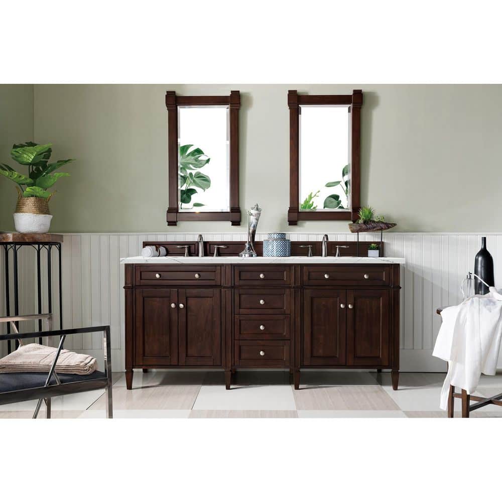 Brittany 72.0 in. W x 23.5 in. D x 34 in. H Bathroom Vanity in Burnished Mahogany with Ethereal Noctis Quartz Top price history on PriceWatchPro