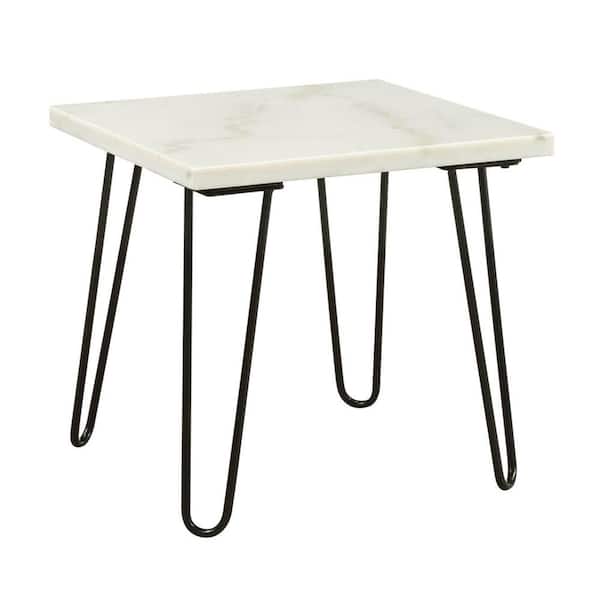 Acme Furniture Telestis 22 in. Marble and Black Square Stone End Table with Open Base