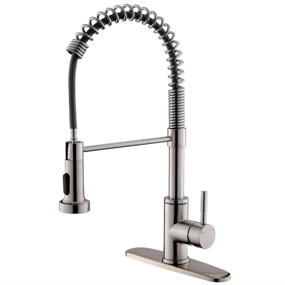 Flg Single Handle Pull Down Sprayer Kitchen Faucet With Led Light And Advanced Spray In Brushed 6922