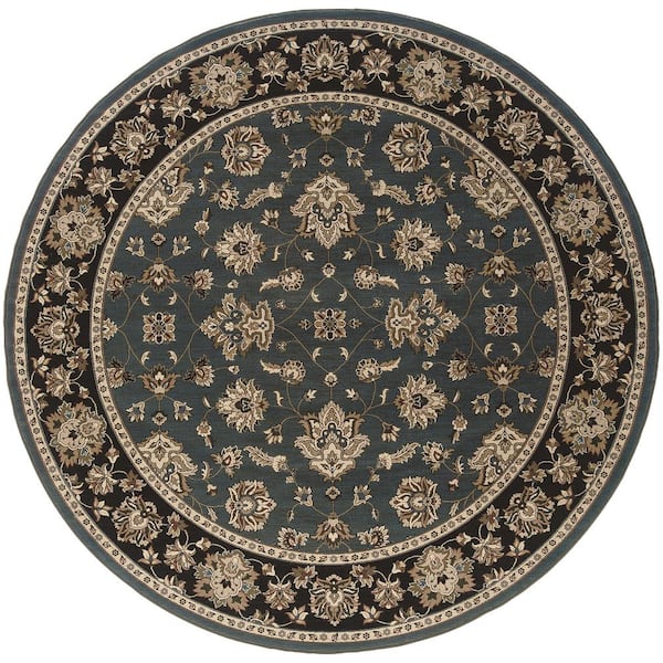 AVERLEY HOME Alyssa Blue/Black 8 ft. x 8 ft. Round Floral Border Area Rug