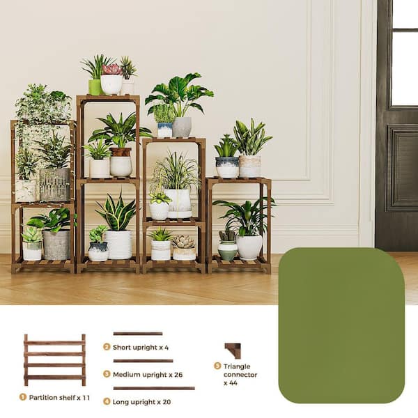 OGETFUUR 4-Sets (59 in. W x 31.8 in. H) Plant Stands Indoor Plant Shelves Outdoor Wooden Plant Holder for Plants Flower Stands