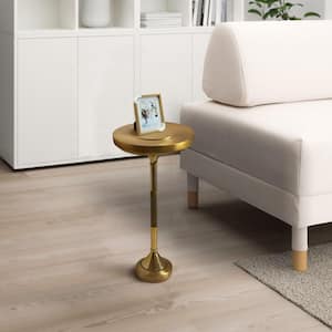 11 in. Solid Brass and Gold Finish Round Metal Small Drink Cocktail End Table with Pedestal Base