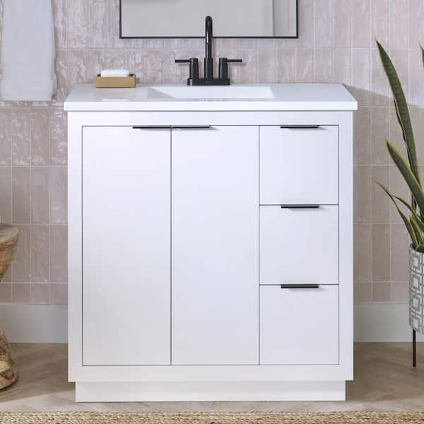 Harlock 37 in. Single Sink Freestanding Bathroom Vanity in White with White Cultured Marble Top (Assembled)