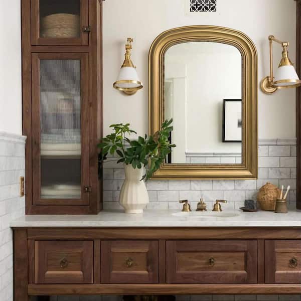 23.6 in. W x 33.5 in. H Baroque Antique Brass Vintage Wooden Frame Arched Wall Mirror
