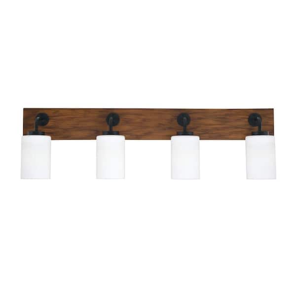 Unbranded Kirby 36.25 in. 4 Light Black and Painted Wood-look Vanity Light with 4 in. White Muslin Glass Shades No Bulbs Included