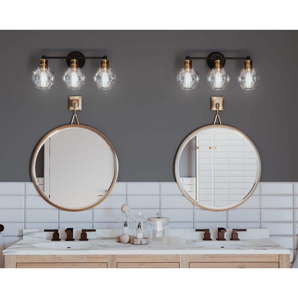 Hansford Antique Bronze and Brass 3-Light Vanity Fixture