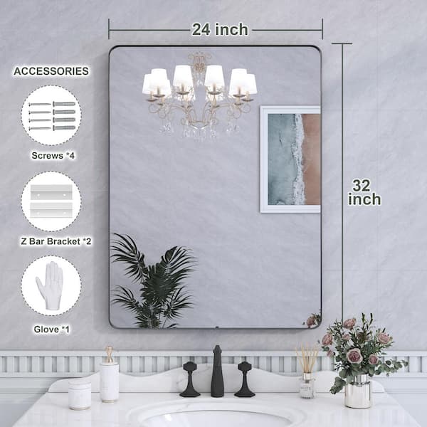 Klajowp 36 in. W x 24 in. H Small Rectangular Framed Wall Mounted Bathroom Vanity  Mirror in Black RM01-6090-120 - The Home Depot