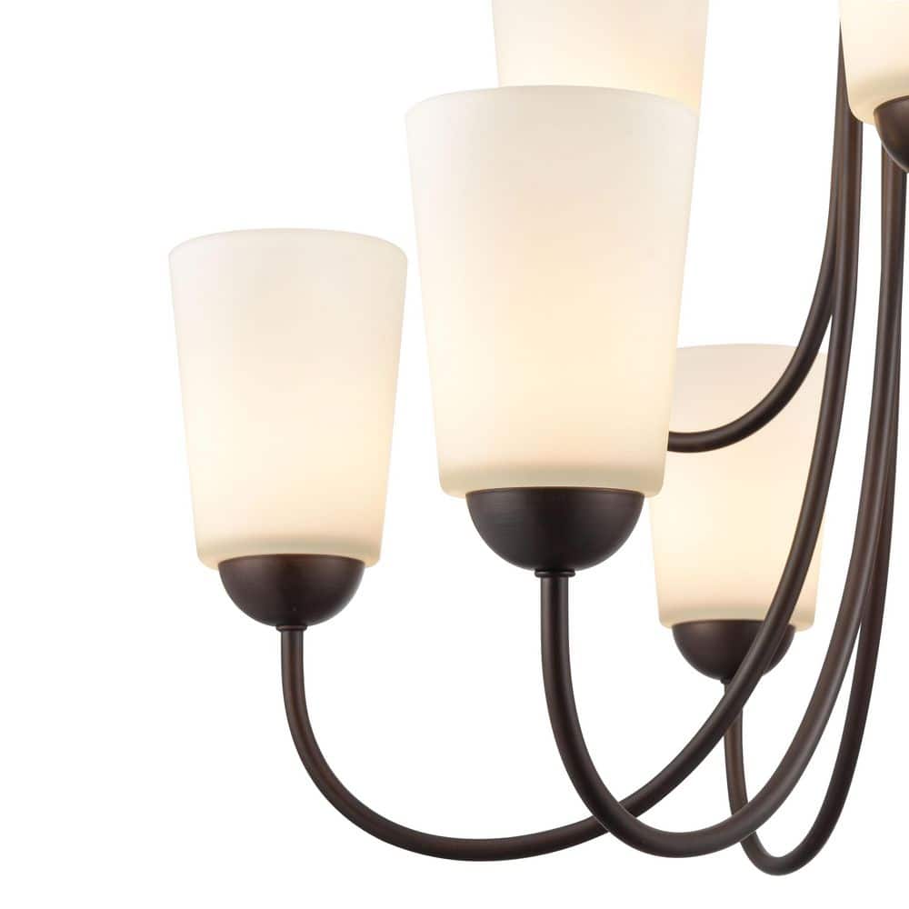 Ivey Lake Rubbed Bronze 9-Light Chandelier with Etched White Glass Shades