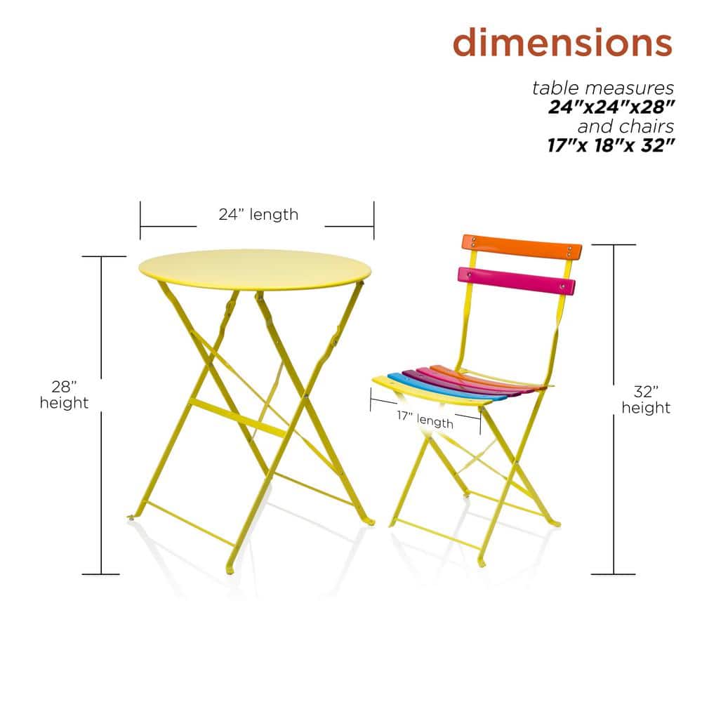 Vibrant Rainbow Steel Foldable 3-Piece Bistro Set