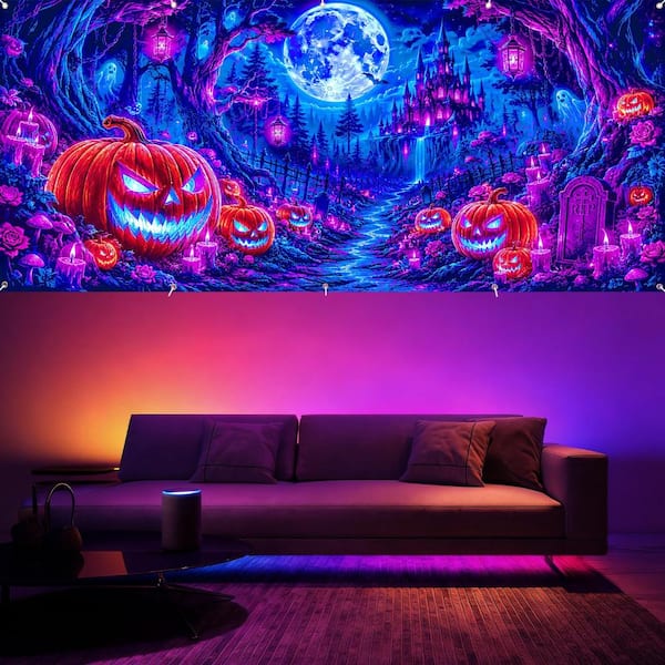 Justincity UV Reactive Halloween Outdoor Garage Door Banner Cover