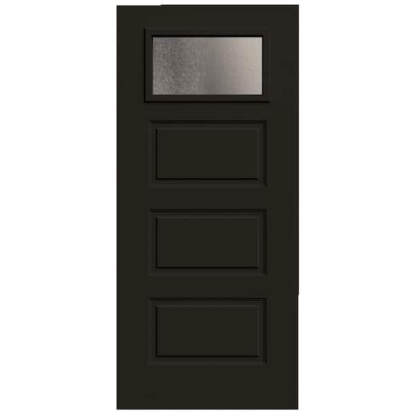 36 in. x 80 in. 3-Panel Right-Hand/Inswing 1/4-Lite Chinchilla Decorative Glass Black Steel Front Door Slab